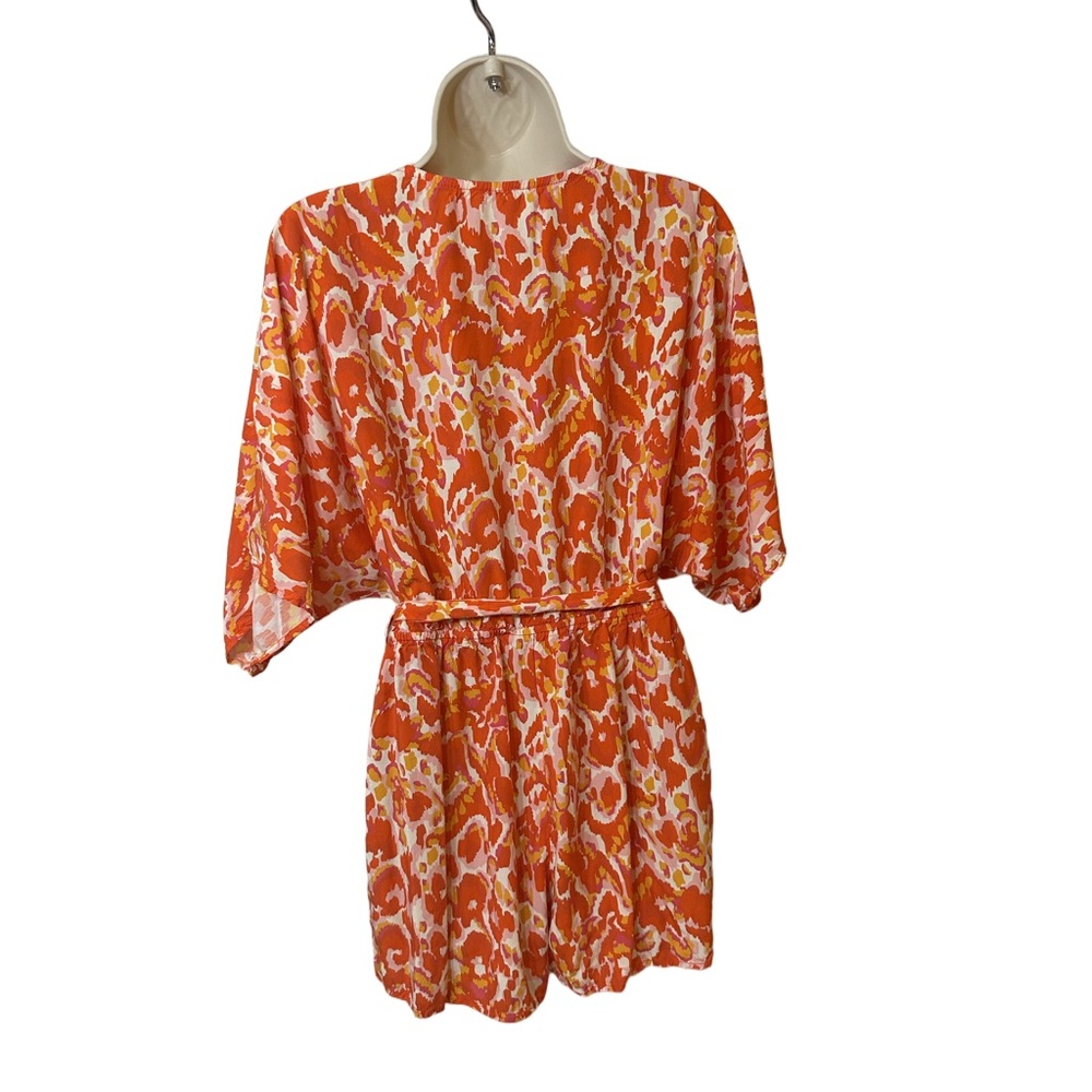 Tropical Sunset Romper Womens S Orange Pink Leopard Print Resort Vibes - Picture 8 of 11